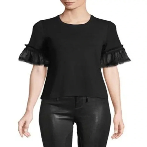 Alexis Tops - Alexis Tera Flutter Sleeve Crew Neck Combo Tee Black